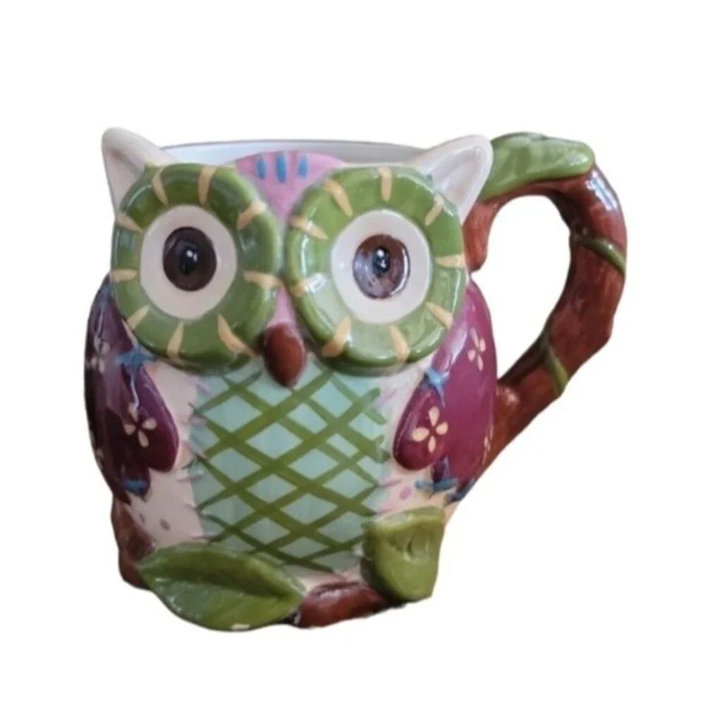 Pier One Fall Owl Coffee Mug Cup hand painted *